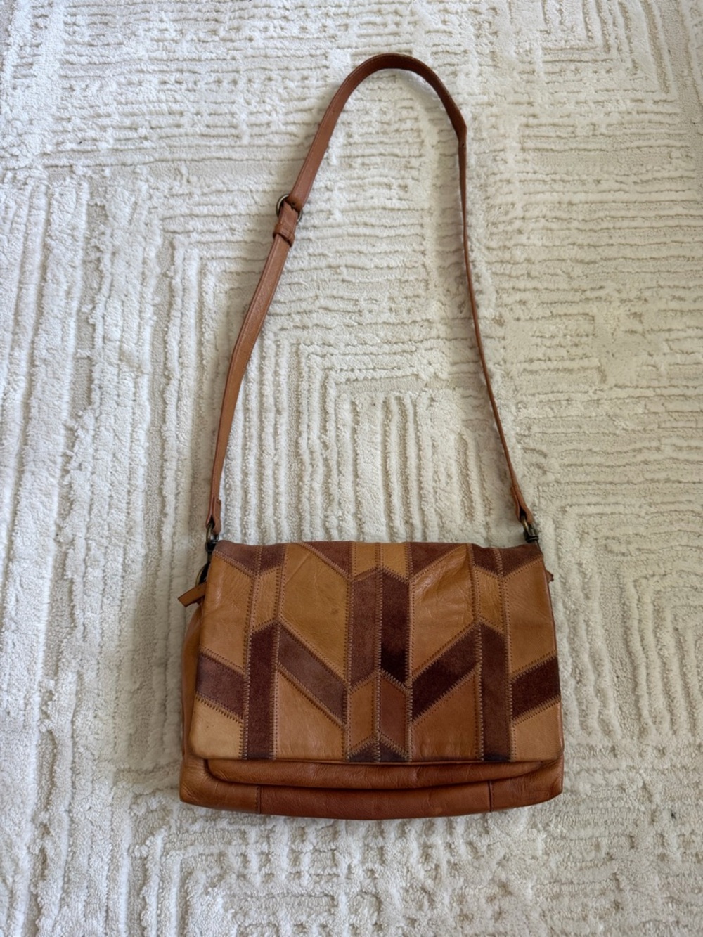 Lucky Brand Patchwork Leather Crossbody Bag Brown Boho Shoulder Bag